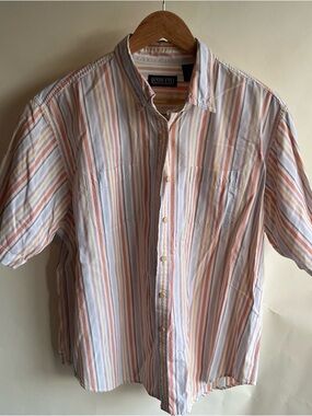 Lands’ End Short Sleeve Shirt Striped Women’s Sz XL 18-20 Vintage? Button Down
